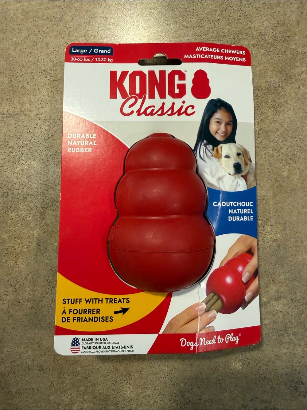 New KONG Classic Red Large Durable Natural Rubber Dog Chew Treat Toy NWT